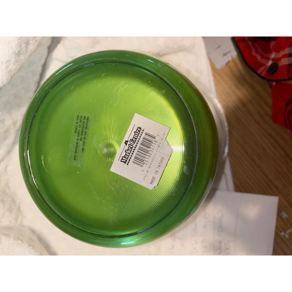 Retro Green Metallic Ice Bucket Acrylic Lid Clear Handle Crystal Knob